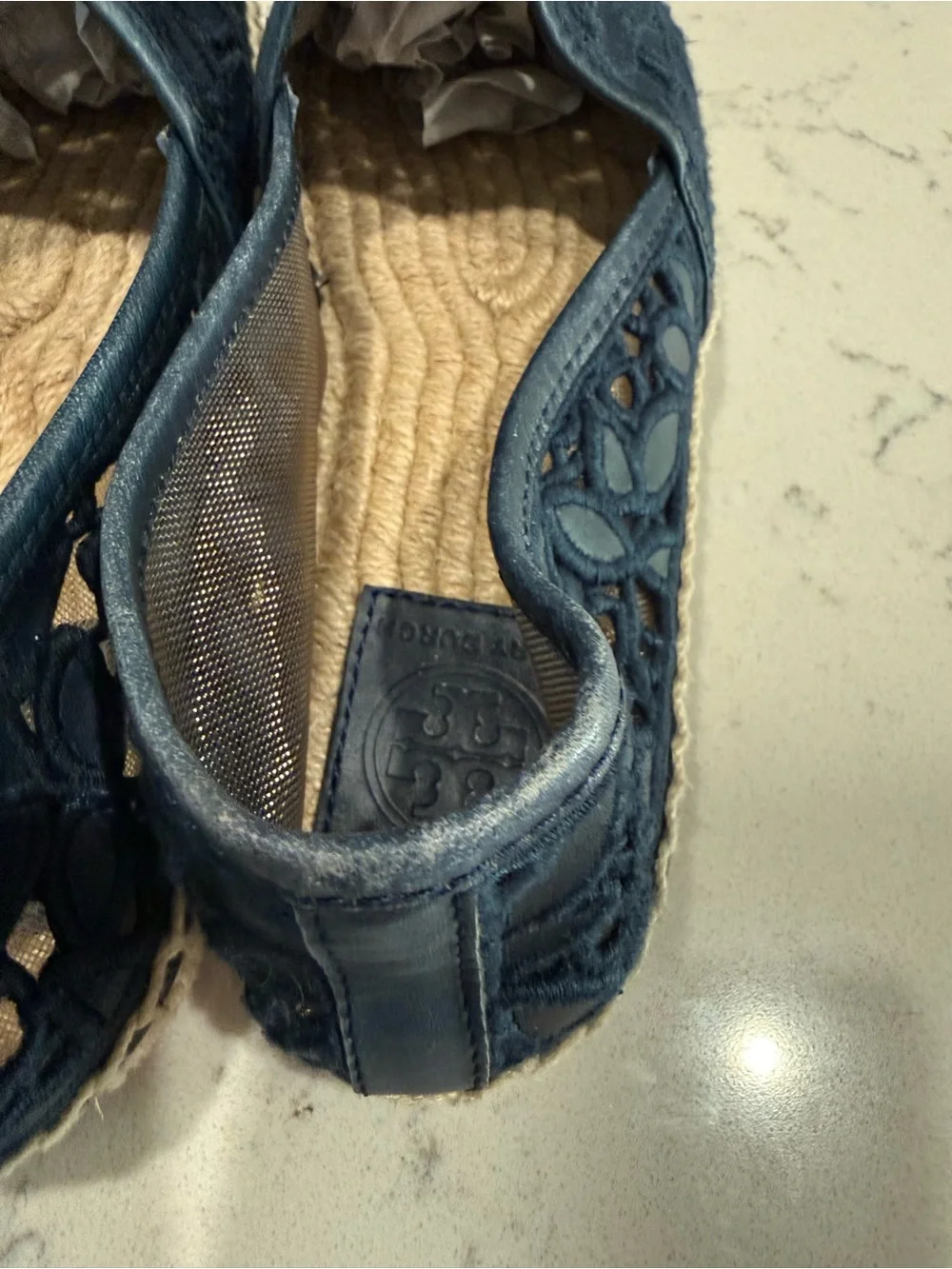 Tory Burch Navy Lace Espadrille Flats